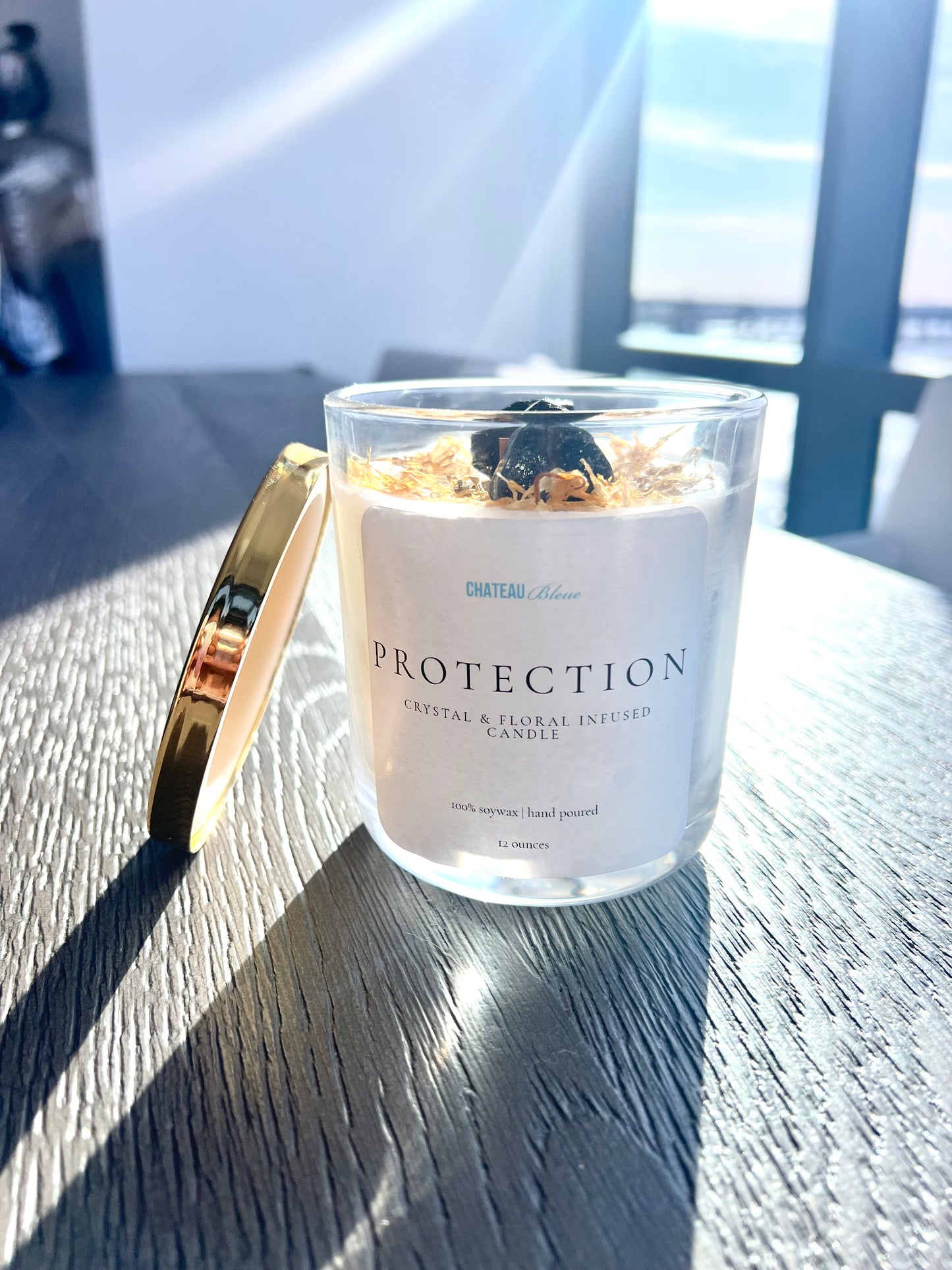 Protection Candle: Crystal Quartz & Floral Infused Candle