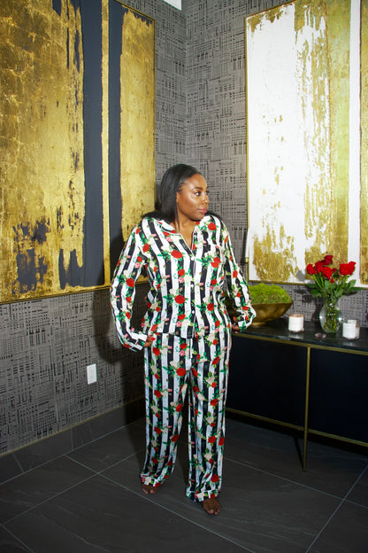 Roses and Stripes Bamboo Pajama Set
