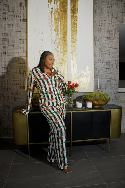 Roses and Stripes Bamboo Pajama Set